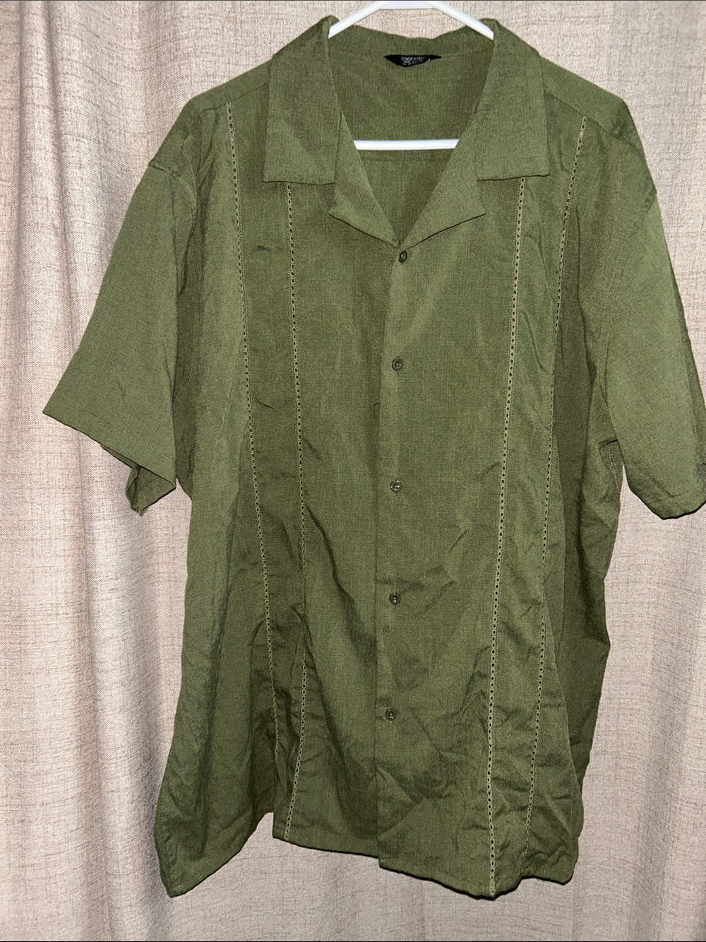 Men's Olive Green Short-Sleeve Button-Up Shirt 2XL